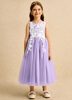 Azazie Sundae Blumenmädchenkleider Ballkleid Spitze Kleid Flieder image7
