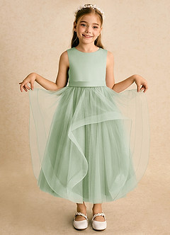 Azazie Vana Blumenmädchenkleider Ballkleid Schleifen Tüll Kleid Staubiger Salbeigrün image2