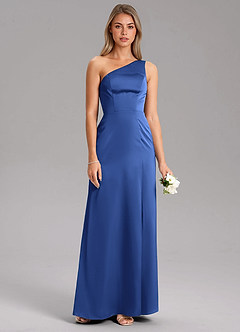 Azazie Feby Bridesmaid Dresses Royal Blue A-Line One Shoulder Stretch Satin Dress image7