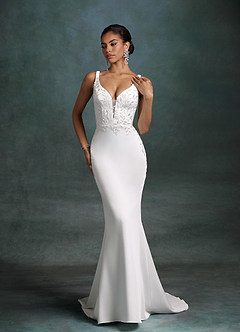 Azazie Sabrina Vestidos de novia Vestido Diamante Blanco de Satén con cara trasera de crepé de Corte Sirena image3