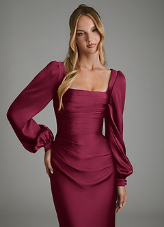 Azazie Brianna Bridesmaid Dresses Burgundy Mermaid Corset Stretch Satin Dress image3