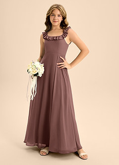 Azazie Callie Junior Abito A-Line in Chiffon Increspato Espresso image6