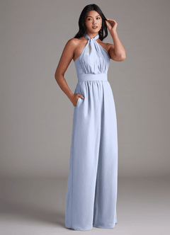 Azazie Lamara Robes de demoiselle d'honneur Combinaison Convertible en Mousseline de soie Épaule décolletée Eis image12