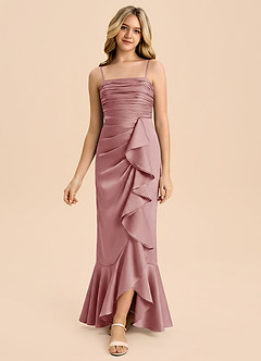 Azazie Ryan Junior Dusty Rose Sheath Bow Stretch Satin Dress image3