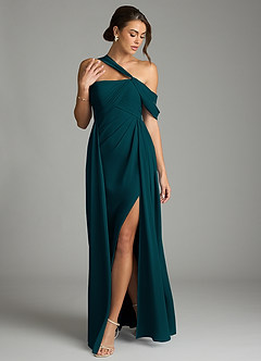 Azazie Kassandra Abiti da Damigella Abito A-Line in Chiffon a Spalla Scoperta Pino image3