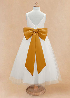 Azazie Lea Blumenmädchenkleider A-Linie Spaghetti Riemen Tüll Kleid Butterscotch image7