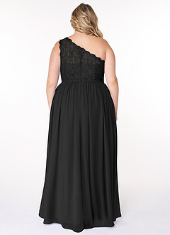 Azazie Demi Vestidos de damas de honor Vestido de Negro de Gasa de Corte en A con Hombro unilateral image8