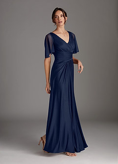 Azazie Sicily Mother of the Bride Dresses Dark Navy A-Line Pleated Jersey Dress image3