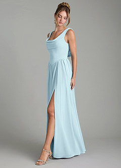 Azazie Novi 신부 들러리 드레스 A라인 플리츠 쉬폰 바닥 길이 드레스 image4