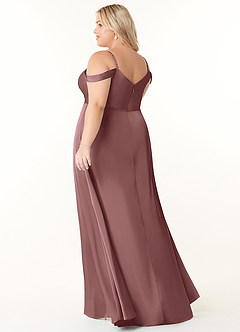 Azazie Ocean Bridesmaid Dresses Vintage Mauve A-Line V-Neck Pleated Stretch Satin Dress image9