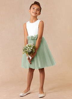Azazie Loulou Flower Girl Dresses Diamond White Dusty Sage A-Line Sleeveless Tulle Dress image3