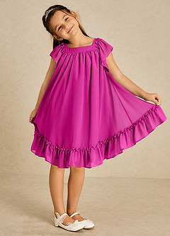 Azazie Tot Vendita Finale Abito A-Line in Chiffon Con Maniche Fucsia image4