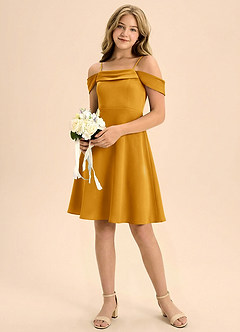 Azazie Anselie Junior A-Line Plisseret Stræk satin Mini Junior brudepige Kjole image1