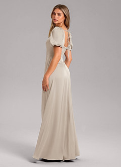 Azazie Fyona Robes de demoiselle d'honneur Robe Trapèze en Satin extensible Plissée Givre image5