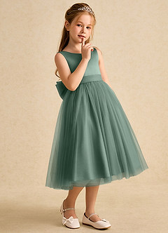 Azazie Winnie Flower Girl Dresses Eucalyptus Ball-Gown Bow Tulle Dress image6