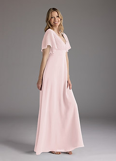 Azazie Alessa Final Sale Blushing Pink A-Line V-Neck Pleated Chiffon Dress image2