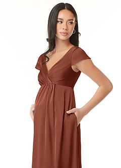 Azazie Allessia Abiti da damigella d'onore premaman Abito A-Line Plissettato Raso Elasticizzato Floor-Length image6