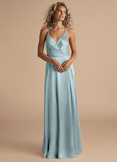 Azazie Davis Bridesmaid Dresses Mist A-Line Pleated Metallic Satin Dress image4