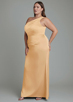 Azazie Akilah Brautjungfernkleider Meerjungfrau-Linie One-Shoulder Stretch-Satin Kleid Gold image11
