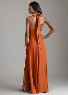 Azazie Tracie Bridesmaid Dresses Burnt Orange A-Line Side Slit Stretch Satin Dress image2