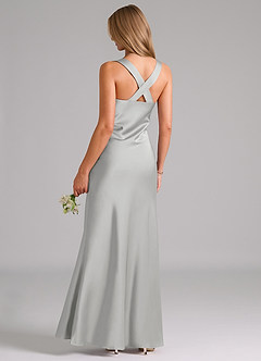 Azazie Kamila Brautjungfernkleider A-Linie Plissee Stretch-Satin Kleid Silber image2