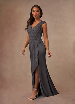 Azazie Calathea Mother of the Bride Dresses Steel Grey A-Line Lace Dress image2