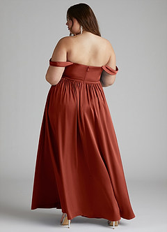 Azazie Morana Jurken voor bruidsmeisjes Converteerbaar Jurk van Stretch Satijn met A-Lijn Off the Shoulder Terracotta image14