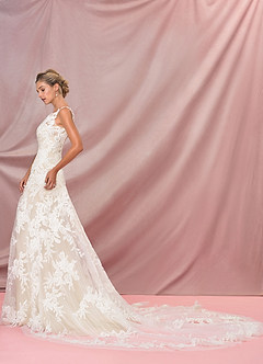 Azazie Judith Vestidos de novia Vestido de Blanco Diamante Champán de Tul de Corte Sirena con Lentejuela image4