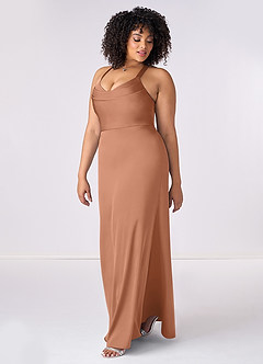 Barbie ♥ Azazie Bridesmaid Dresses Bronzer Mermaid Pleated Stretch Satin Dress image9