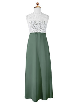 Azazie Rana Junior Eucalyptus A-Line Lace Chiffon Dress image5