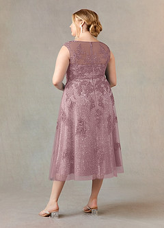 Azazie Flynn Mother of the Bride Dresses Dusty Rose A-Line Boatneck Lace Tulle Dress image9
