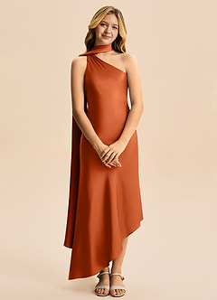 Azazie Briony Junior Etui Plissee Stretch-Satin Kleid Gebranntes Orange image7