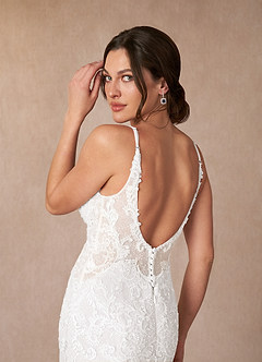 Azazie Selene Wedding Dresses Diamond White Mermaid V-Neck Lace Dress image6
