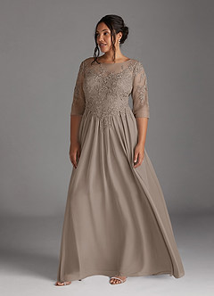 Azazie Harriet vestidos de madre de la novia Vestido de Gris Pardo de Malla de Corte En A con Encaje image10