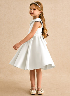 Azazie Acorn Flower Girl Dresses Ivory A-Line Pleated Matte Satin Dress image4