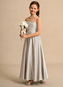 Azazie Pebbles Junior Formal Jurken voor bloemenmeisjes A-Lijn Jurk van Mat Satijn Geplooid Vorst image6