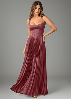 Azazie Avenelle Bridesmaid Dresses Desert Rose A-Line Corset Stretch Satin Dress image1