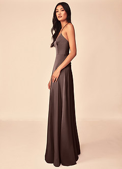 Azazie Mei Abiti da Damigella Abito A-Line in Raso Elasticizzato con Scollo a V Ganache image4