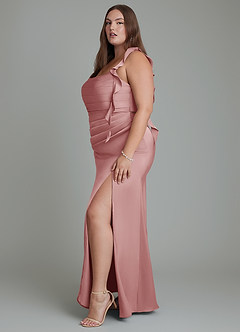 Azazie Jessamine Bridesmaid Dresses Dusty Rose Sheath Corset Stretch Satin Dress image13