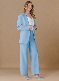 front Amelia Sky Blue Refined Weave Performance Oversized Blazer
