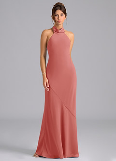 Azazie Velli 신부 들러리 드레스 인어 하이넥 쉬폰 바닥 길이 드레스 image6