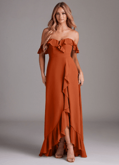 Azazie Lyra Robes de demoiselle d'honneur Robe Trapèze Convertible en Mousseline de soie Orange Brûlée image1