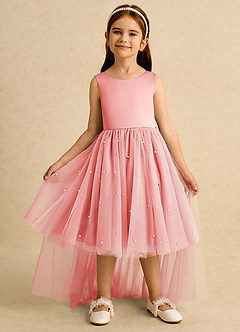 Azazie Bell Jurken voor bloemenmeisjes Baljurk Jurk van Tule Boog Koraal image7