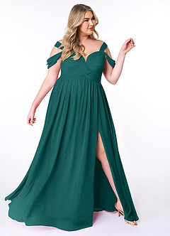 Azazie Lianne Bridesmaid Dresses Peacock A-Line Off the Shoulder Chiffon Dress image11