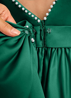 Azazie Dumpling Flower Girl Dresses Emerald A-Line Bow Matte Satin Dress image7