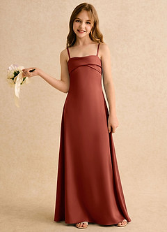 Azazie Mirabella Girls Formal Jurken voor bloemenmeisjes Kolom Jurk van Stretch Satijn Sweetheart-halslijn Terracotta image3