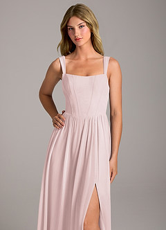 Azazie Rosaline Bridesmaid Dresses Blushing Pink A-Line Side Slit Chiffon Dress image2