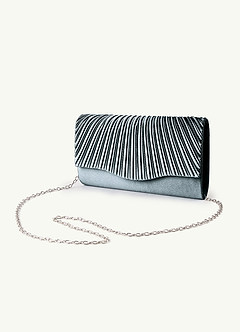 front Matching Color Pleated Metallic Satin Envelope Clutch