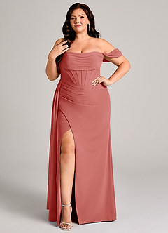 Azazie Amyra Robes de demoiselle d'honneur Robe Fourreau Convertible en Mousseline de soie Épaules dénudées Antique Rose image10