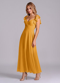Azazie Leilani Bridesmaid Dresses Butterscotch A-Line Ruched Chiffon Dress image4